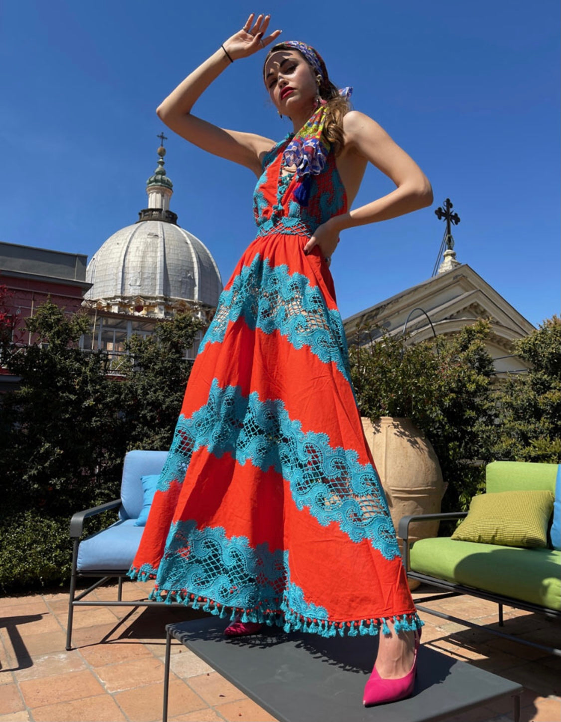 Ange Long Bohemian halter Dress