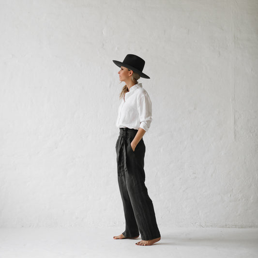 WRAP LINEN TROUSERS DARK GREY