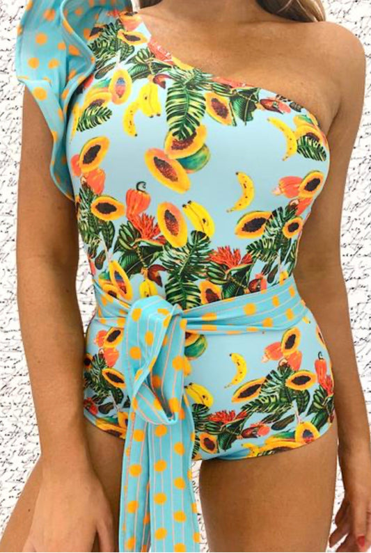 PAPAYA ONE SHOULDER BLUE ONE PIECE