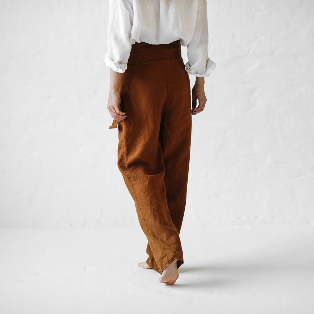 WRAP LINEN TROUSERS MUSTARD