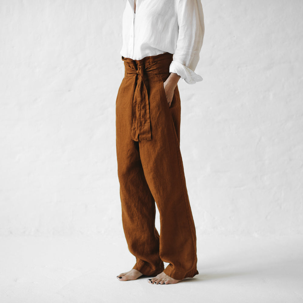 WRAP LINEN TROUSERS MUSTARD