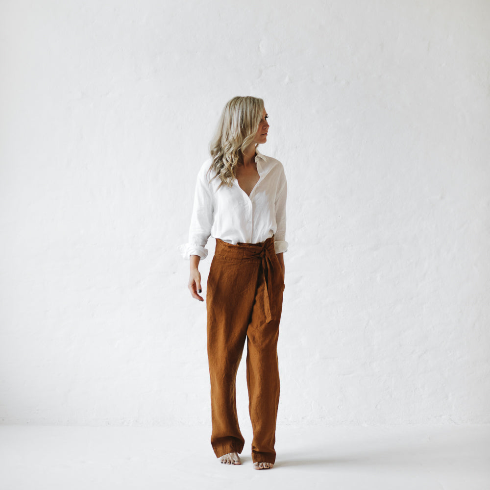 WRAP LINEN TROUSERS MUSTARD