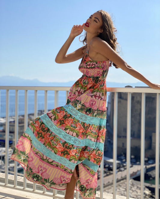 Flamingo  Long Boho Dress